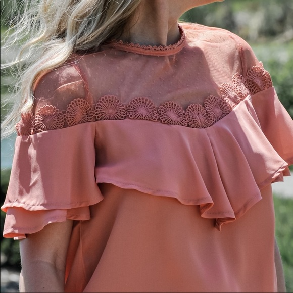 Tops - Ruffled Lace Yoke Blouse